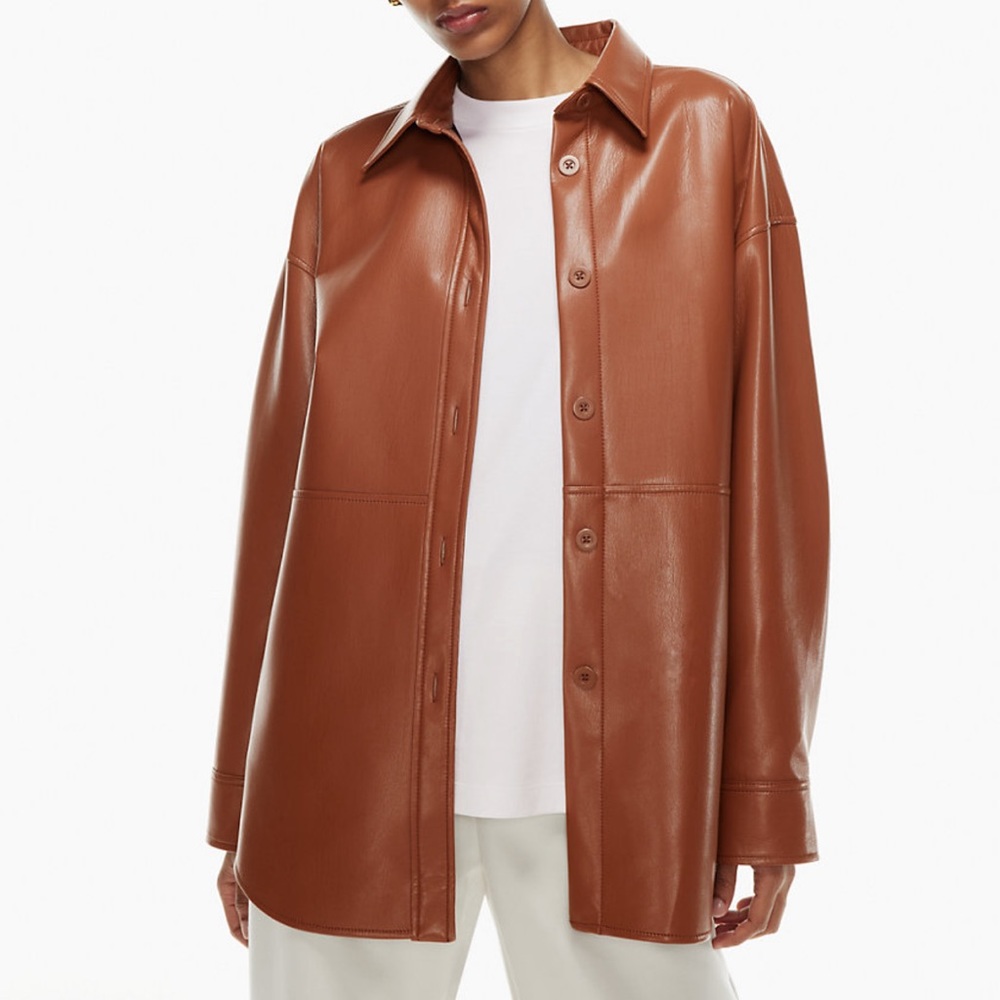Aritzia Babaton Pelli Shirt Jacket - Brown Leather NWT - Picture 3 of 8